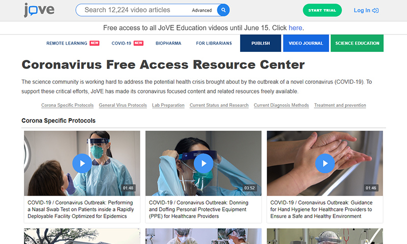 JoVE Coronavirus Free Access Resource Center